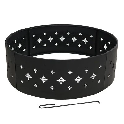 Sunnydaze Decor Sunnydaze Outdoor Heavy-Duty Steel Portable Large Round Diamond Cut Out Fire Pit Ring With Log Poker - 36" - Black - Image 5