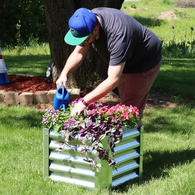 Sunnydaze Decor Sunnydaze Outdoor Lawn And Garden Galvanized Steel Square Raised Vegetable Garden Or Flower Bed Planter Kit - 22" - Silver - Image 4