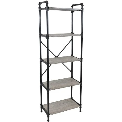 Sunnydaze Decor Sunnydaze 5 Shelf Industrial Style Pipe Frame Freestanding Bookshelf With Wood Veneer Shelves - Image 8