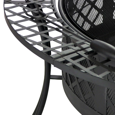 Sunnydaze Decor Sunnydaze Outdoor Camping Or Backyard Steel Diamond Weave Fire Pit Bowl With Spark Screen - 40" - Black - Image 4