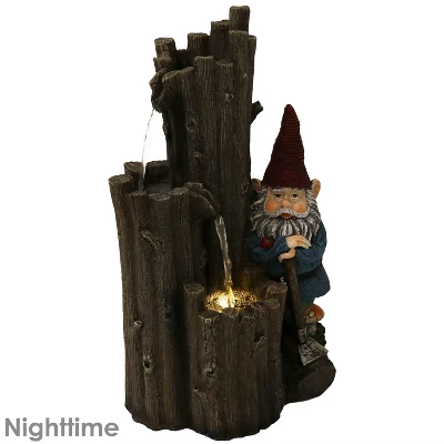 Sunnydaze Decor Sunnydaze 17"H Electric Polyresin Resting Gnome By Tiered Logs Outdoor Water Fountain With LED Light - Image 2