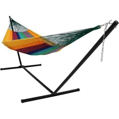 Sunnydaze Decor Sunnydaze Mayan Family Hammock Hand-Woven XXL Thick Cord With Stand - 400 Lb Weight Capacity/15' Stand - Image 8