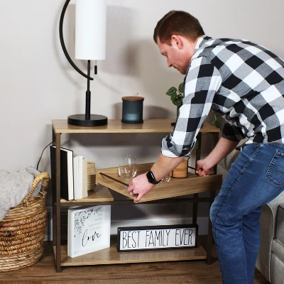 Sunnydaze Decor Sunnydaze Industrial-Style, 3-Shelf Sofa Table With Removable Serving Tray - Brown - 28.25 In - Image 2