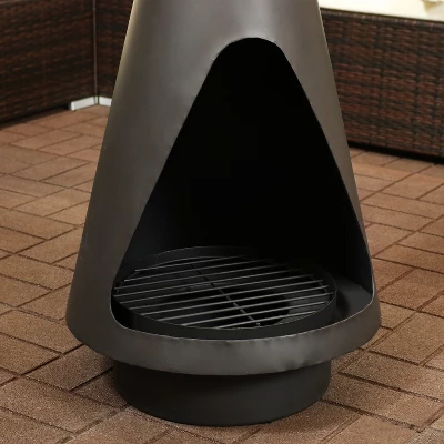 Sunnydaze Decor Sunnydaze Outdoor Backyard Patio Steel Wood-Burning Fire Pit Chiminea With Rain Cap, Wood Grate, And Fire Poker - 56" - Black - Image 5