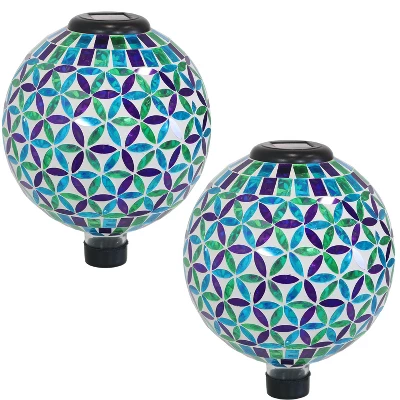 Sunnydaze Decor Sunnydaze Blue Cool Blooms Glass Mosaic Indoor/Outdoor Gazing Globe With Solar Light - 10" Diameter - Blue And Green - Image 8