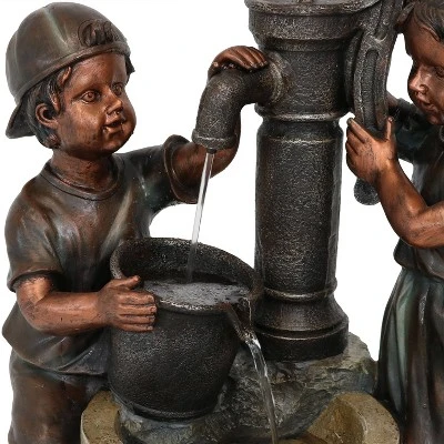 Sunnydaze Decor Sunnydaze 24"H Electric Polyresin Jack And Jill At Farmhouse Pump And Well Outdoor Water Fountain - Image 4