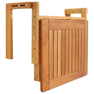 Sunnydaze Decor Sunnydaze Outdoor Folding Balcony Railing Table - Meranti Wood Construction - Brown - Image 2