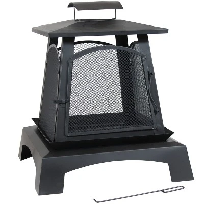 Sunnydaze Decor Sunnydaze Outdoor Camping Or Backyard Steel Pagoda Style Fire Pit With Log Poker And Wood Grate - 32" - Black - Image 3