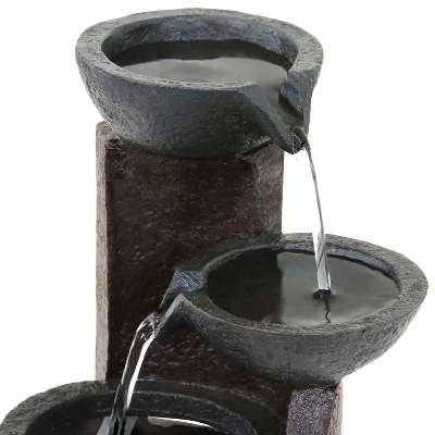 Sunnydaze Decor Sunnydaze Indoor Home Decorative Resin 3-Tier Descending Bowls Tabletop Water Fountain - 9" - Dark Brown - Image 2