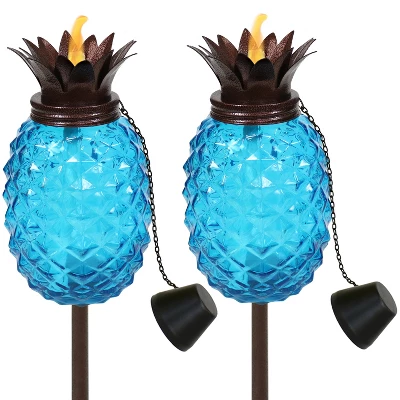 Sunnydaze Decor Sunnydaze Outdoor Adjustable Height 3-in-1 Glass Tropical Pineapple Torches With Connected Snuffs And Metal Poles - 2pk - Image 9