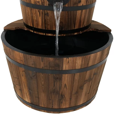 Sunnydaze Decor Sunnydaze 34"H Electric Fir Wood 2-Tier Farmhouse Barrel With Metal Decorative Hand Pump Outdoor Water Fountain - Image 5