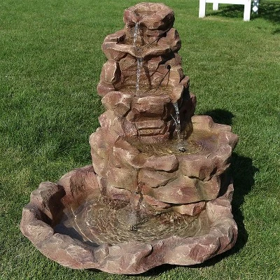 Sunnydaze Decor Sunnydaze 41"H Electric Fiberglass Stone Springs Outdoor Water Fountain With LED Lights