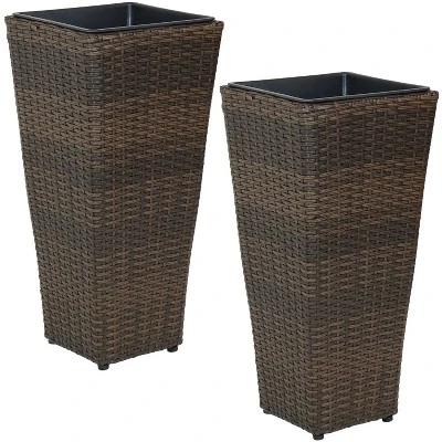 Sunnydaze Decor Sunnydaze Modern Decorative Standing Square Polyrattan Planter Containers - Brown - 2-Pack - Image 6