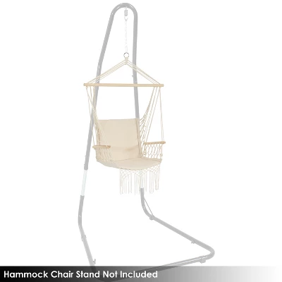 Sunnydaze Decor Sunnydaze Outdoor Printed Polycotton Fabric Hammock Chair With Armrests And Hardwood Spreader Bar - 300 Lb Capacity - Natural - Image 8