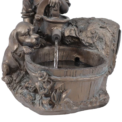 Sunnydaze Decor Sunnydaze Outdoor Polyresin Boy With Dog Solar Powered Water Fountain Feature With LED Light - 15" - Light Brown - Image 4