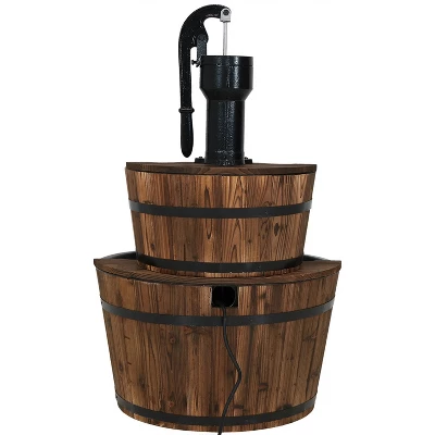 Sunnydaze Decor Sunnydaze 34"H Electric Fir Wood 2-Tier Farmhouse Barrel With Metal Decorative Hand Pump Outdoor Water Fountain - Image 7
