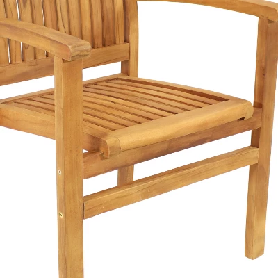 Sunnydaze Decor Sunnydaze Outdoor Solid Teak Wood Slat-Back Patio Dining Armchair - Image 6