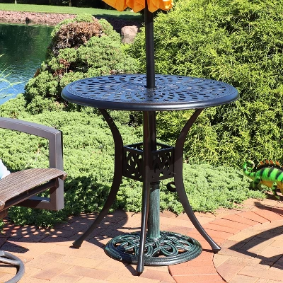 Sunnydaze Decor Sunnydaze Outdoor Heavy-Duty Cast Iron Decorative Design Patio Yard Round Umbrella Base Stand - 17" - Green - Image 4