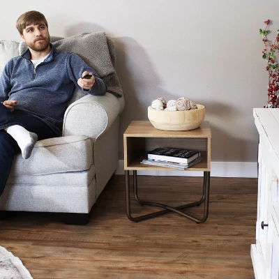 Sunnydaze Decor Sunnydaze Indoor Industrial-Style Nightstand With Open Shelf - MDP - Brown - Image 10
