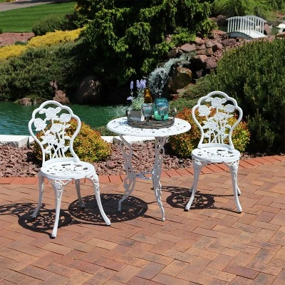 Sunnydaze Decor Sunnydaze Flower Design Cast Aluminum Bistro Set With Cast Iron Legs, White, 3pc - Image 4