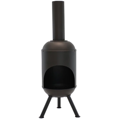 Sunnydaze Decor Sunnydaze Outdoor Backyard Patio Modern Steel Wood-Burning Fire Pit Chiminea With Wood Grate - 5' - Black - Image 4