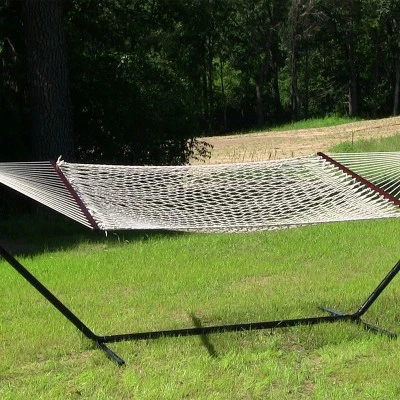 Sunnydaze Decor Sunnydaze Outdoor 2-Person Double Cotton Rope Hammock With Wood Spreader Bar And 15ft Black Steel Stand - Image 5