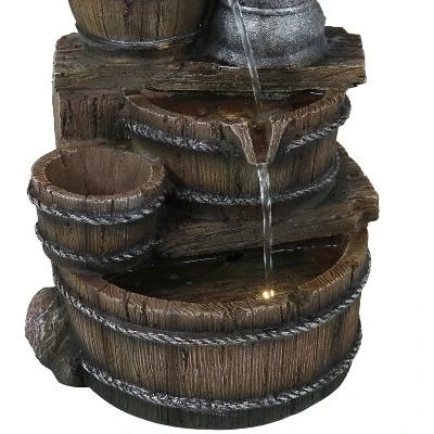 Sunnydaze Decor Sunnydaze 23"H Electric Polyresin Cozy Farmhouse Pump And Tiered Barrels Outdoor Water Fountain With LED Lights - Image 5