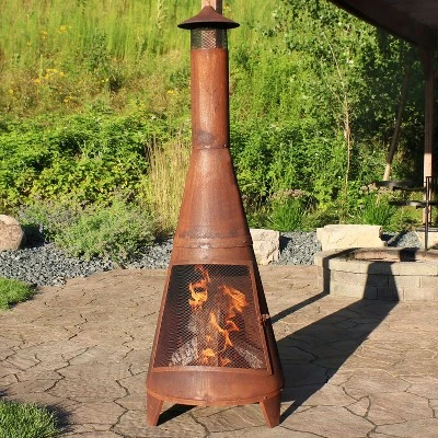 Sunnydaze Decor Sunnydaze Outdoor Backyard Large Freestanding Oxidized Steel Wood-Burning Fire Pit Chiminea - 70" - Rust Finish