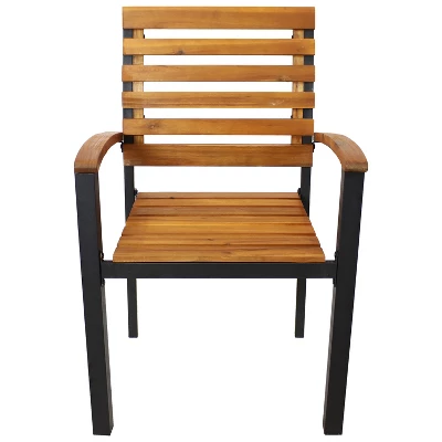 Sunnydaze Decor Sunnydaze 2pk Julian Acacia Wood And Steel Outdoor Patio Arm Chairs - Image 9