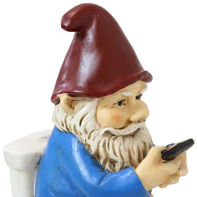 Sunnydaze Decor Sunnydaze Cody The Garden Gnome On The Throne Reading Phone Indoor/Outdoor Lightweight Resin Lawn And Garden Statue - 9.5" H - Image 2