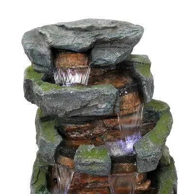 Sunnydaze Decor Sunnydaze 24"H Electric Polyresin And Fiberglass Tiered Stone Waterfall Outdoor Water Fountain With LED Lights - Image 3
