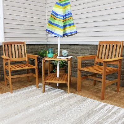 Sunnydaze Decor Sunnydaze Outdoor Meranti Wood With Teak Oil Finish Patio Table And Chairs Conversation Set - Brown - 3pc - Image 6