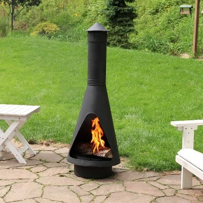 Sunnydaze Decor Sunnydaze Outdoor Backyard Patio Steel Wood-Burning Fire Pit Chiminea With Rain Cap, Wood Grate, And Fire Poker - 56" - Black