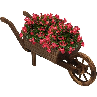 Sunnydaze Decor Sunnydaze Wooden Decorative Wheelbarrow Planter For Patio, Lawn And Garden - 35" L X 10" W X 11" - Brown - Image 4