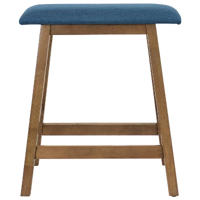 Sunnydaze Decor Sunnydaze Set Of 2 Indoor Wooden Backless Counter-Height Stools - Weathered Oak Finish With Blue Cushions - Image 7