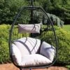 Sunnydaze Decor Sunnydaze Outdoor Resin Wicker Patio Oliver Lounge Hanging Basket Egg Chair Swing With Cushions And Headrest - Gray - 2pc