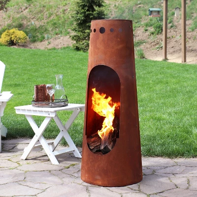 Sunnydaze Decor Sunnydaze Outdoor Backyard Patio Steel Santa Fe Wood-Burning Fire Pit Chiminea With Wood Grate - 50" - Rustic Finish
