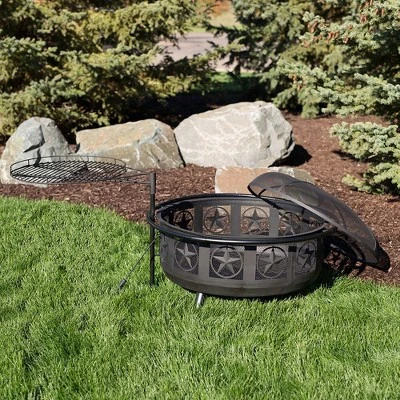 Sunnydaze Decor Sunnydaze Outdoor Portable Camping Or Backyard Steel Large All Star Fire Pit Bowl With Spark Screen And Cooking Grate - 30" - Black - Image 7
