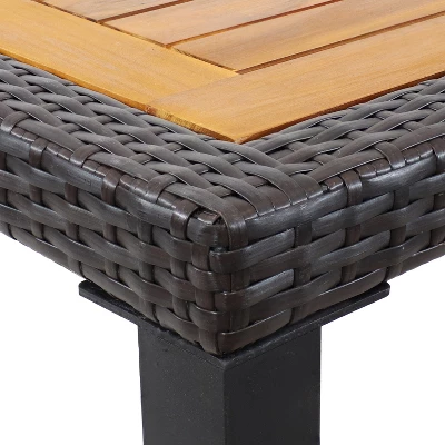 Sunnydaze Decor Sunnydaze Outdoor Acacia Wood And Faux Wicker Resin Patio Dining Table - 31.5" - Brown And Black - Image 2