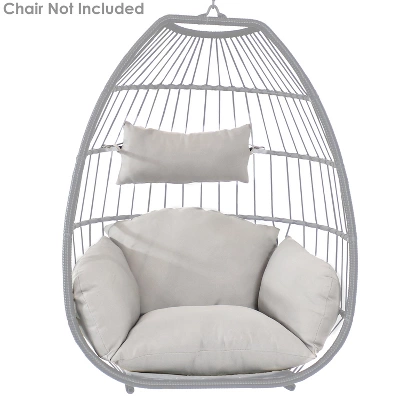 Sunnydaze Decor Sunnydaze Outdoor Resin Wicker Patio Oliver Lounge Hanging Basket Egg Chair Swing With Cushions, Headrest, And Steel Stand Set - Gray - 3pc - Image 4