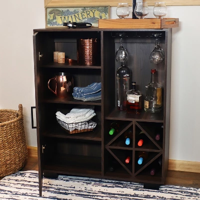 Sunnydaze Decor Sunnydaze Indoor Lavina Wine Cabinet With Glass And Bottle Storage Shelves - Coffee Brown - Image 10