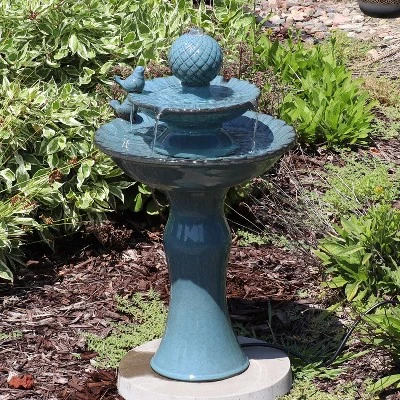 Sunnydaze Decor Sunnydaze 27"H Electric Green Ceramic 2-Tier Resting Birds Outdoor Water Fountain - Image 6