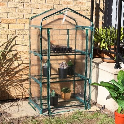 Sunnydaze Decor Sunnydaze Outdoor Portable Growing Rack 3-Tier Greenhouse With Roll-Up Door - 3 Shelves - Clear - Image 6