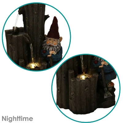 Sunnydaze Decor Sunnydaze 17"H Electric Polyresin Resting Gnome By Tiered Logs Outdoor Water Fountain With LED Light - Image 7