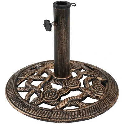 Sunnydaze Decor Sunnydaze Outdoor Heavy-Duty Cast Iron Decorative Rose Blossom Design Patio Yard Round Umbrella Base Stand - 16" - Image 9