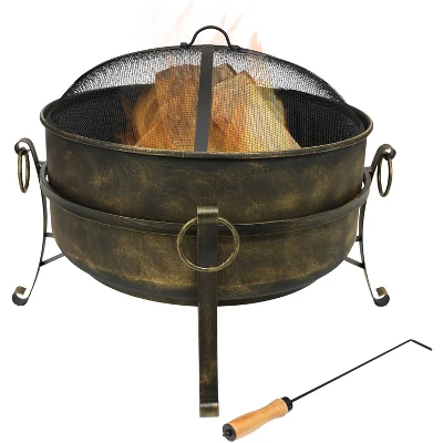 Sunnydaze Decor Sunnydaze Outdoor Camping Or Backyard Round Cauldron Fire Pit With Spark Screen, Log Poker, And Metal Wood Grate - Image 7