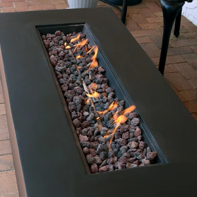 Sunnydaze Decor Sunnydaze 55,000 BTU Rectangular Outdoor Propane Gas Fiberglass Fire Pit Table With Lava Rocks - 56" L - Brown - Image 7