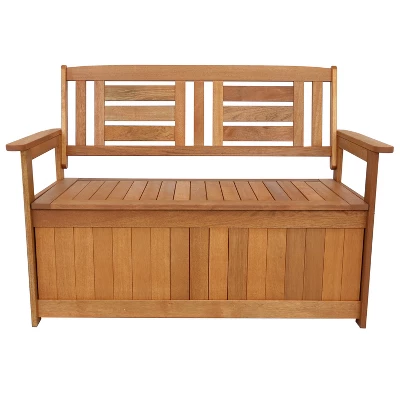 Sunnydaze Decor Sunnydaze Outdoor Meranti Wood With Teak Oil Finish 2-Person Garden Storage Bench Seat - 47" - Brown - Image 10