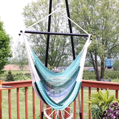 Sunnydaze Decor Sunnydaze Polyester Rope Hanging Caribbean-Style Hammock Chair Swing For Patio, Porch, Or Yard - Lagoon Stripes