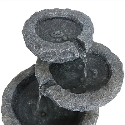 Sunnydaze Decor Sunnydaze Outdoor 3-Tier Chiseled Basin Solar Powered Water Fountain With Battery Backup And Submersible Pump - 22" - Image 3